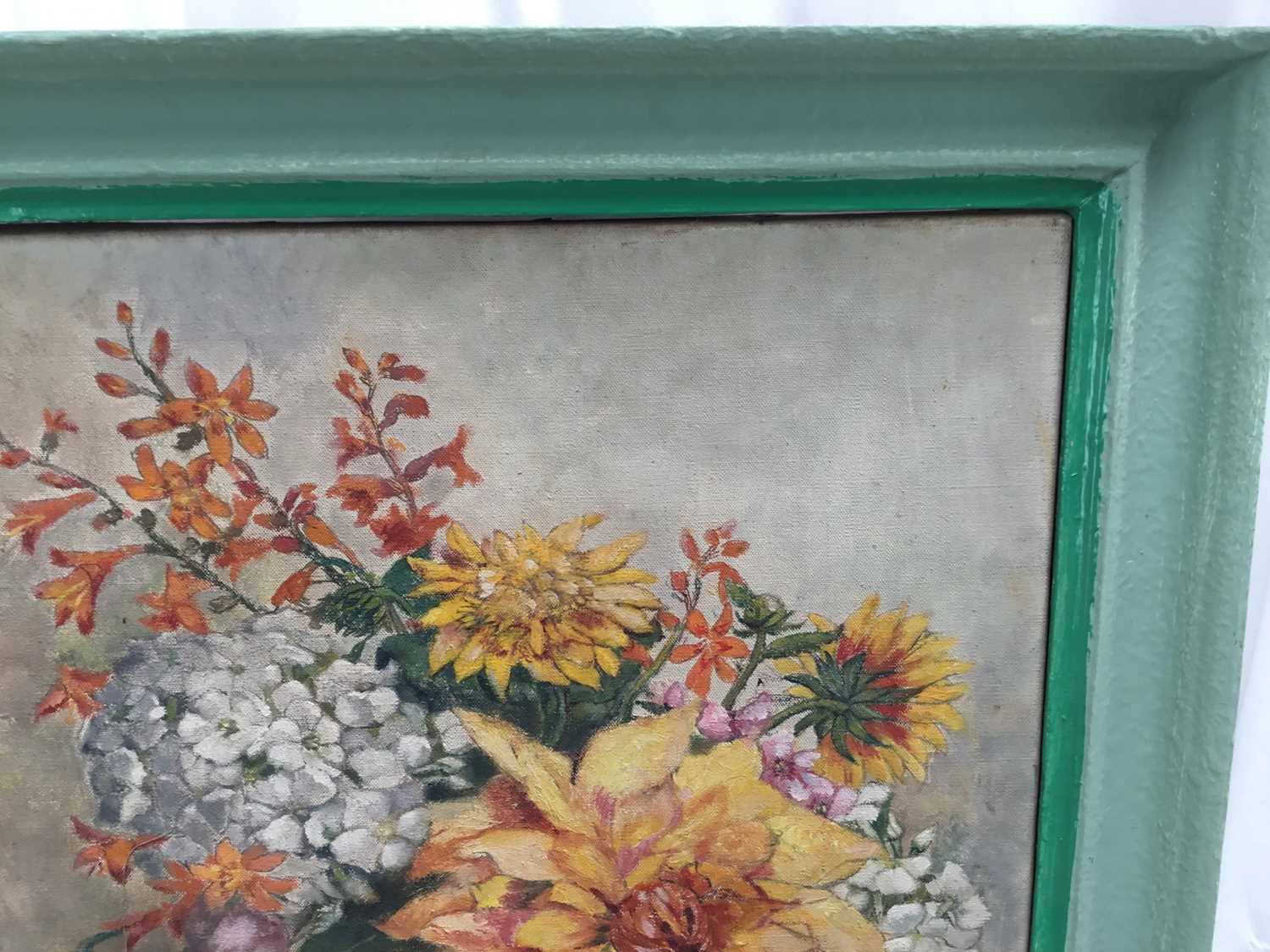 20th Century oil on canvas, vase of flowers, partial label verso - Image 3 of 9