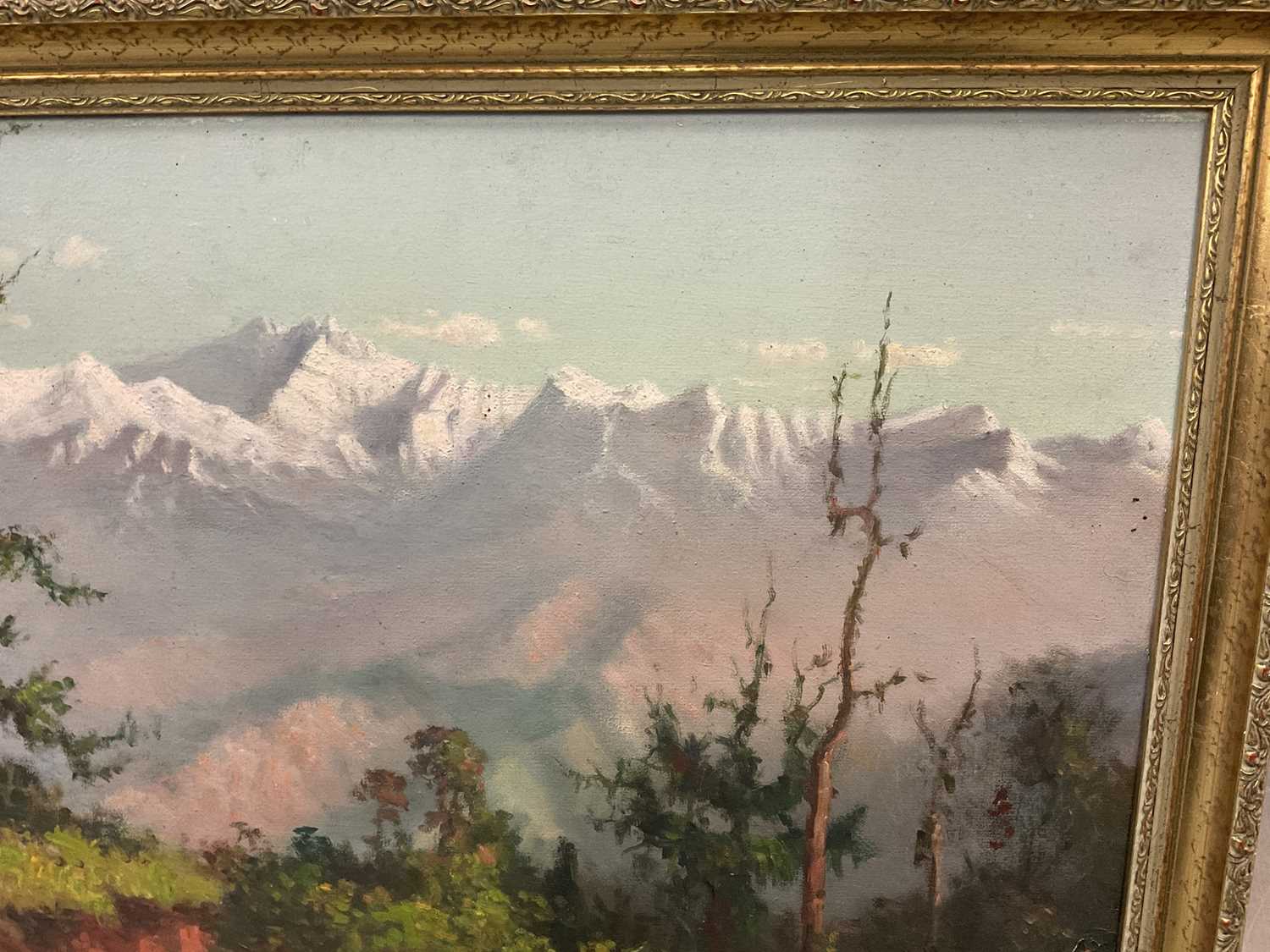 B. Majumdar, 20th Century Indian School, oil on canvas, Himalayan landscape, signed, 41 x 56cm, fram - Bild 4 aus 5