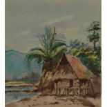 Abu Bakar Ibrahim (Malaysian, 1925-1977) - watercolour, set of seven Malaysian village scenes, five