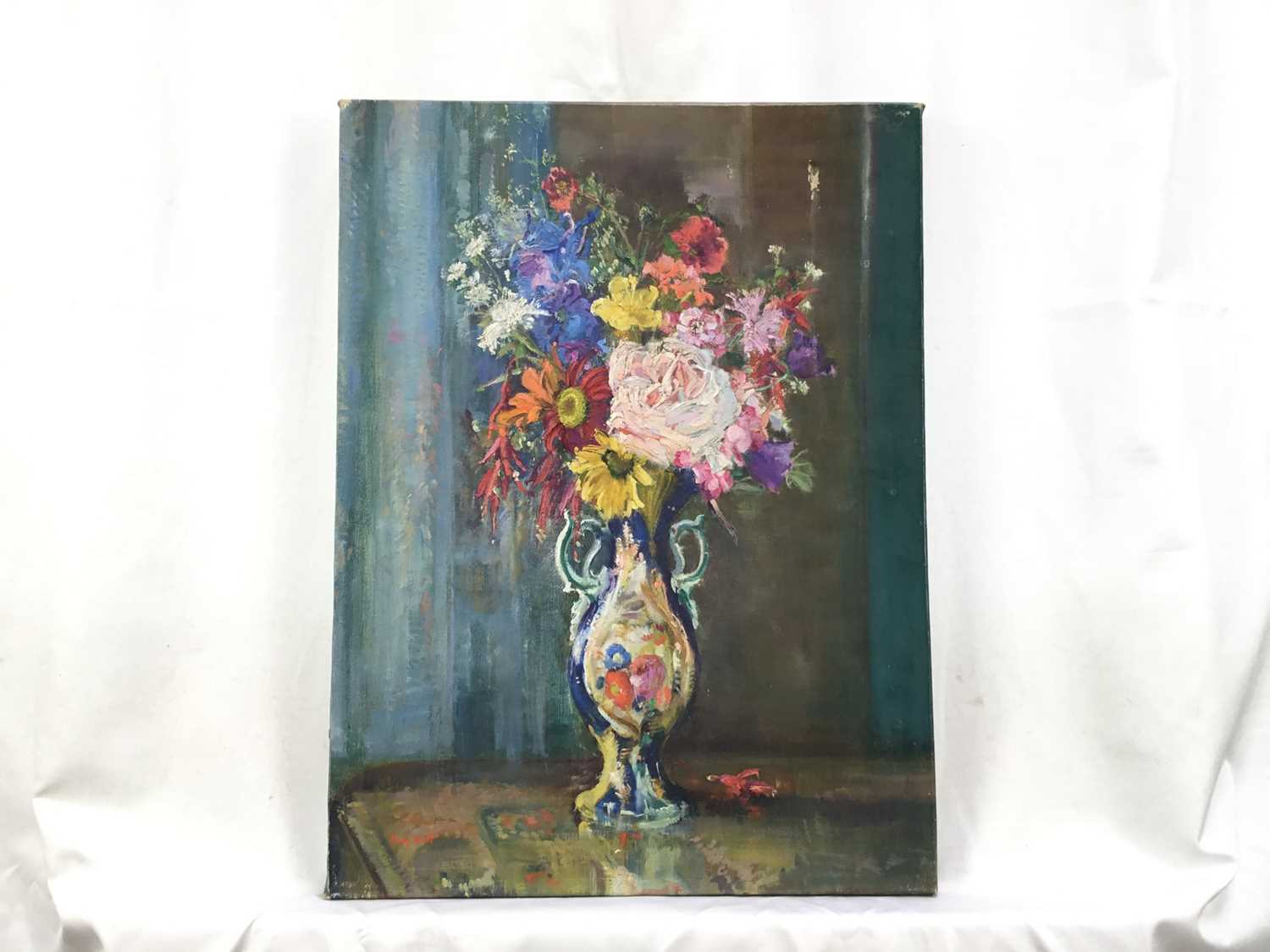 Amy Millar Watt (1900-1956) oil on canvas, Flowers in a Swansea vase, 40 x 30cm unframed - Image 2 of 10