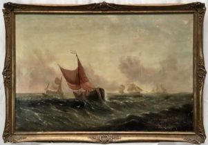 After William Calcott Knell (1830-1880), oil on canvas Dutch fishing vessels