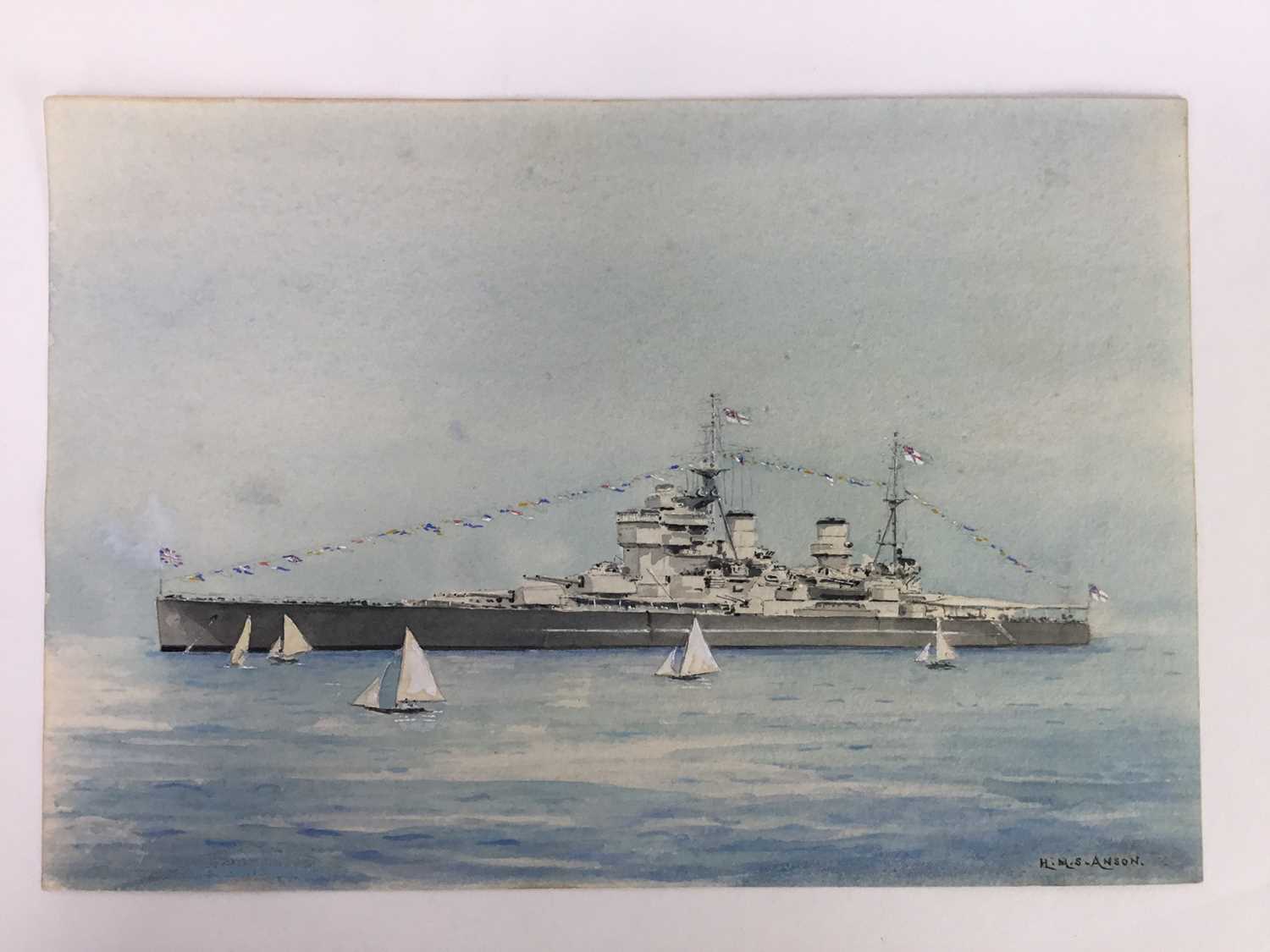 Early 20th century watercolour of H.M.S. Anson, together with an early 20th century unsigned oil on - Image 2 of 8