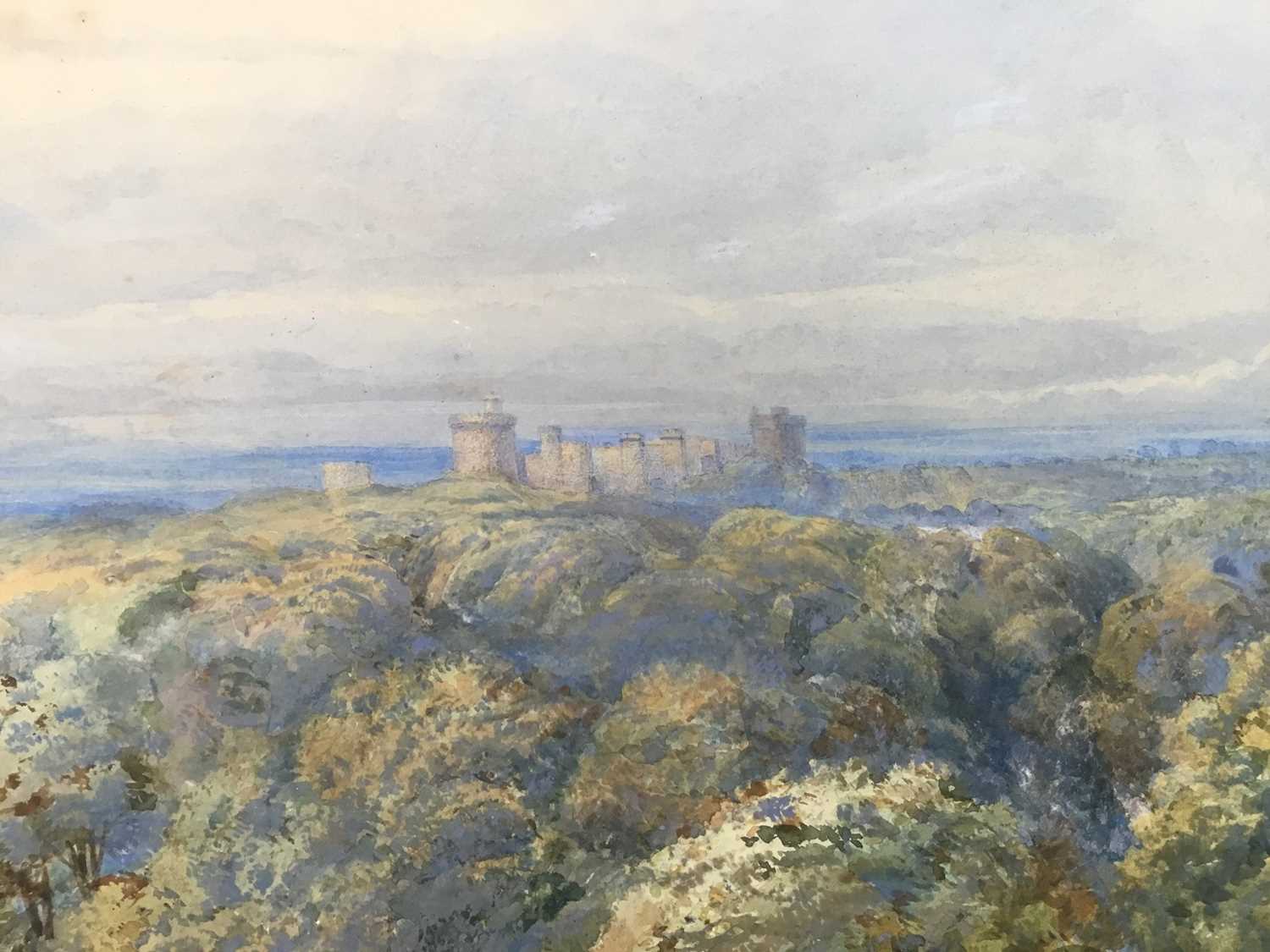 19th century watercolour, figures in an extensive landscape before Windsor castle - Bild 3 aus 5