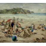 Ida Bale (mid 20th century) oil on board, beach scene