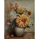 20th Century oil on canvas, vase of flowers, partial label verso