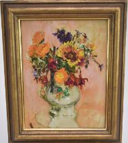 Amy Watt (1900-1956) oil on canvas board, Marigolds in a jug, 34 x 25cm, framed