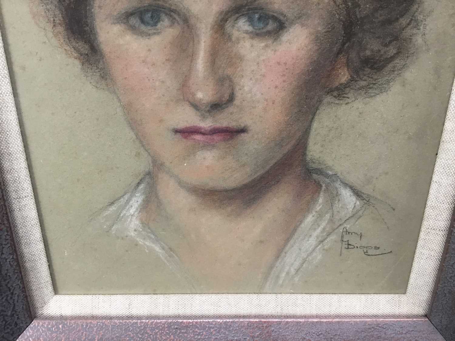 Amy Watt (1900-1956) pastel, head of a girl, portrait, signed, 32 x 23cm - Image 5 of 6