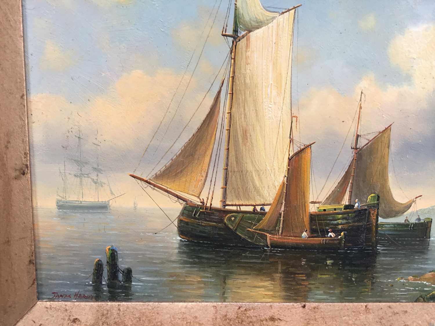 James Hardy 20th Century oil on board - marine scene, signed, 24cm x 34cm, framed - Image 6 of 8