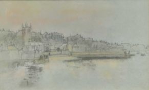 Amy Watt (1900-1956) pastel - St Ives at dusk, 23cm x 37cm, in glazed frame