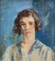 Amy Millar Watt (1900-1956) oil on canvas laid onto board, portrait of Olive Lucas, 15cm x 13cm, fra