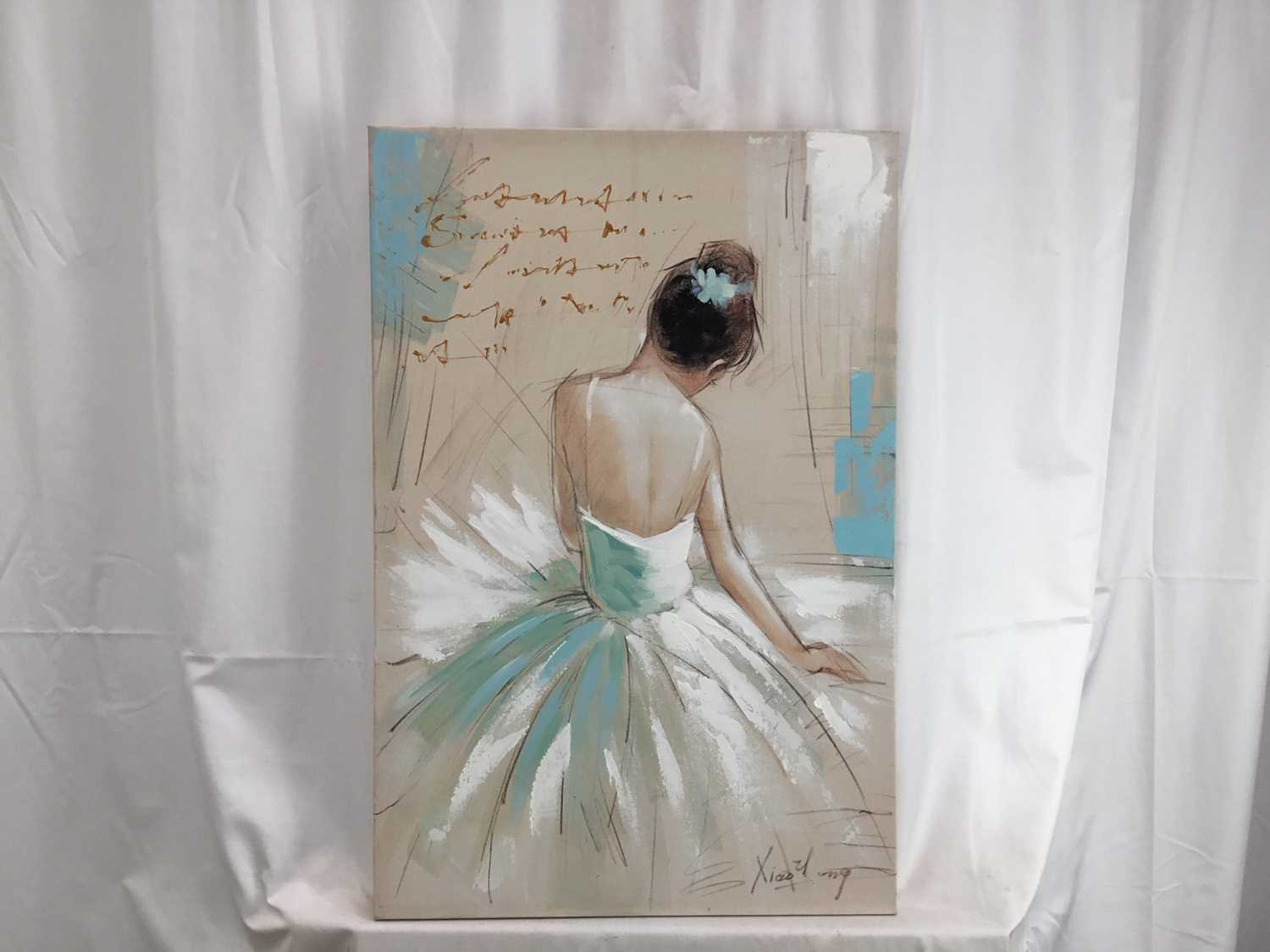 Xiad Yong, oil on canvas of a ballerina, signed and inscribed, unframed. 60 x 40cm - Image 2 of 3