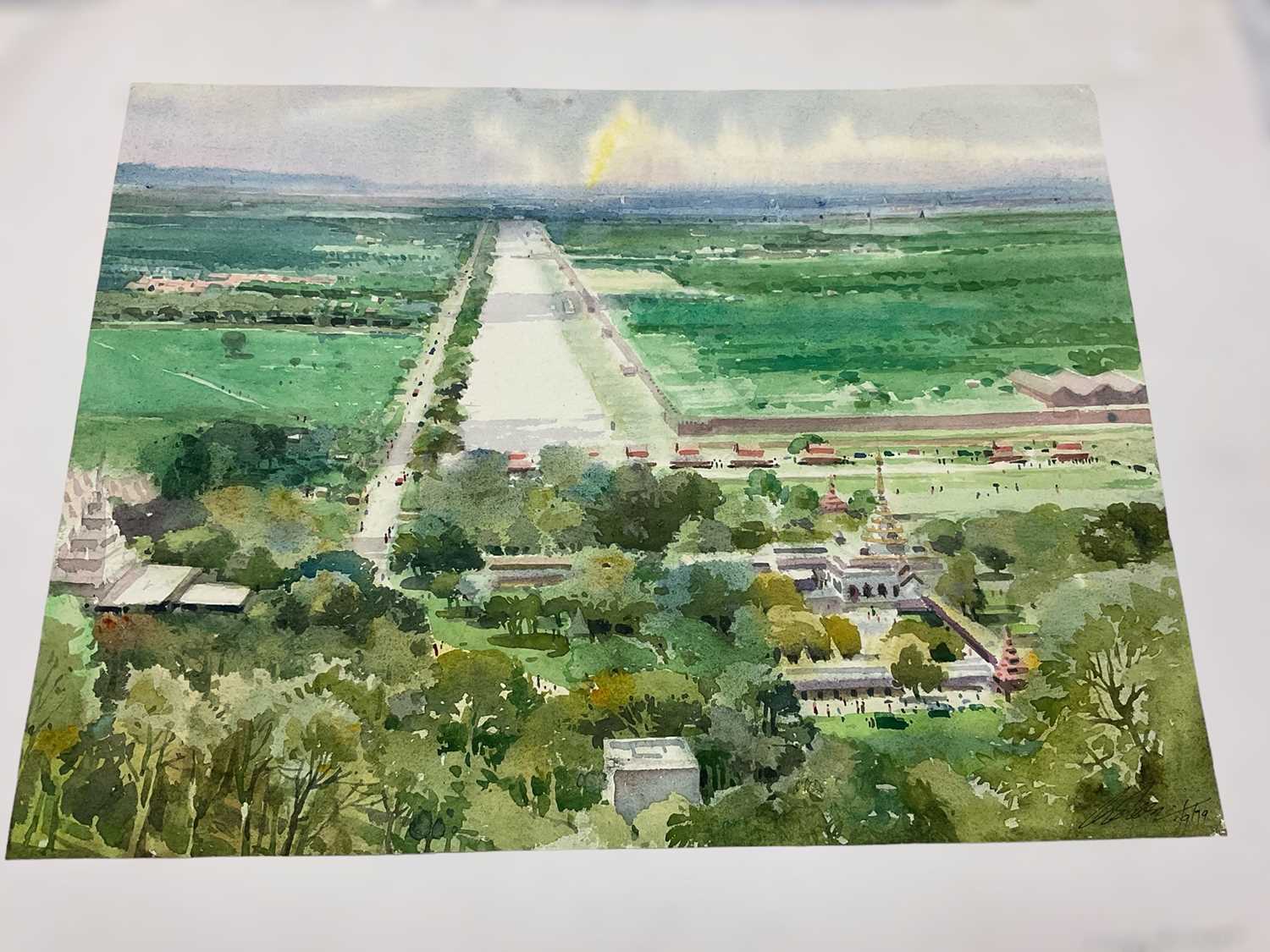U Tin Aye (1940-2012) watercolour - Mandalay landscape, signed and dated 1979, 29 x 37cm