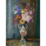 Amy Millar Watt (1900-1956) oil on canvas, Flowers in a Swansea vase, 40 x 30cm unframed