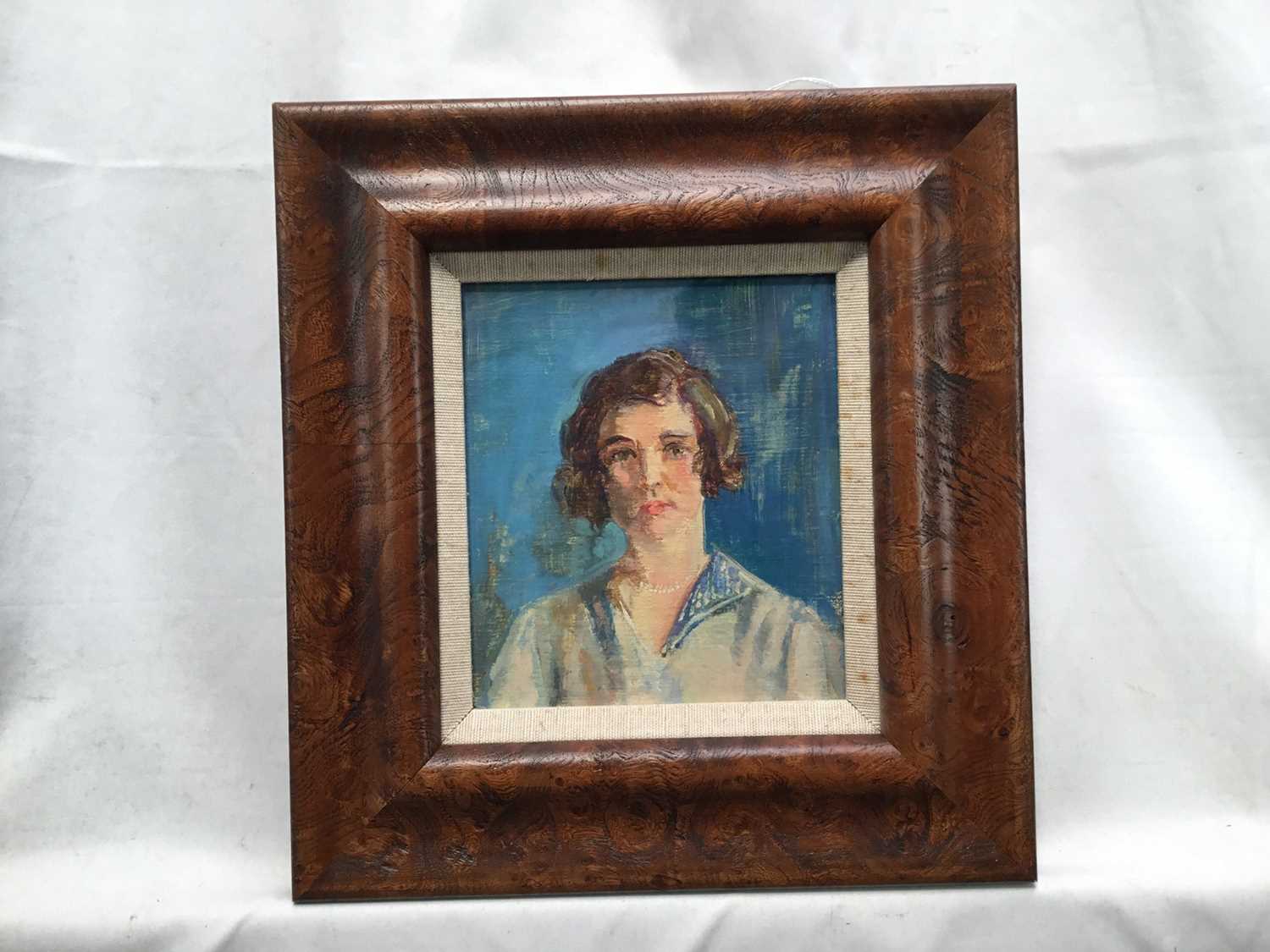 Amy Millar Watt (1900-1956) oil on canvas laid onto board, portrait of Olive Lucas, 15cm x 13cm, fra - Image 2 of 3