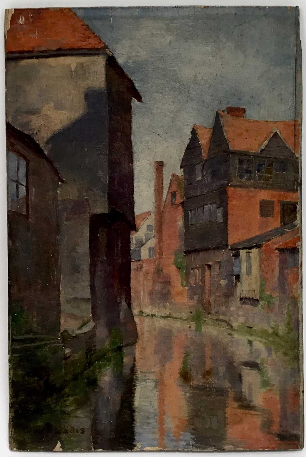 F Wallis, oil on board, canal, together with an oil on board attributed verso to Mary Hart Dyke. (2)