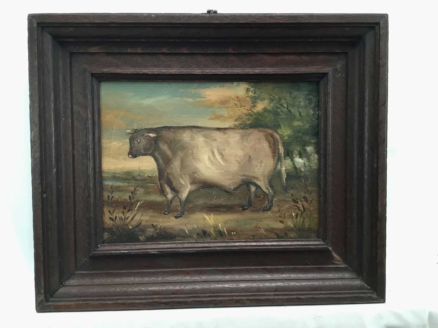 English school oil on panel - A Prize Bull, 21cm x 27cm, framed - Image 2 of 4