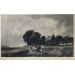 Frank Short (1857-1945) mezzotint - harvest scene, together with an etching by Charles Baskett of HM
