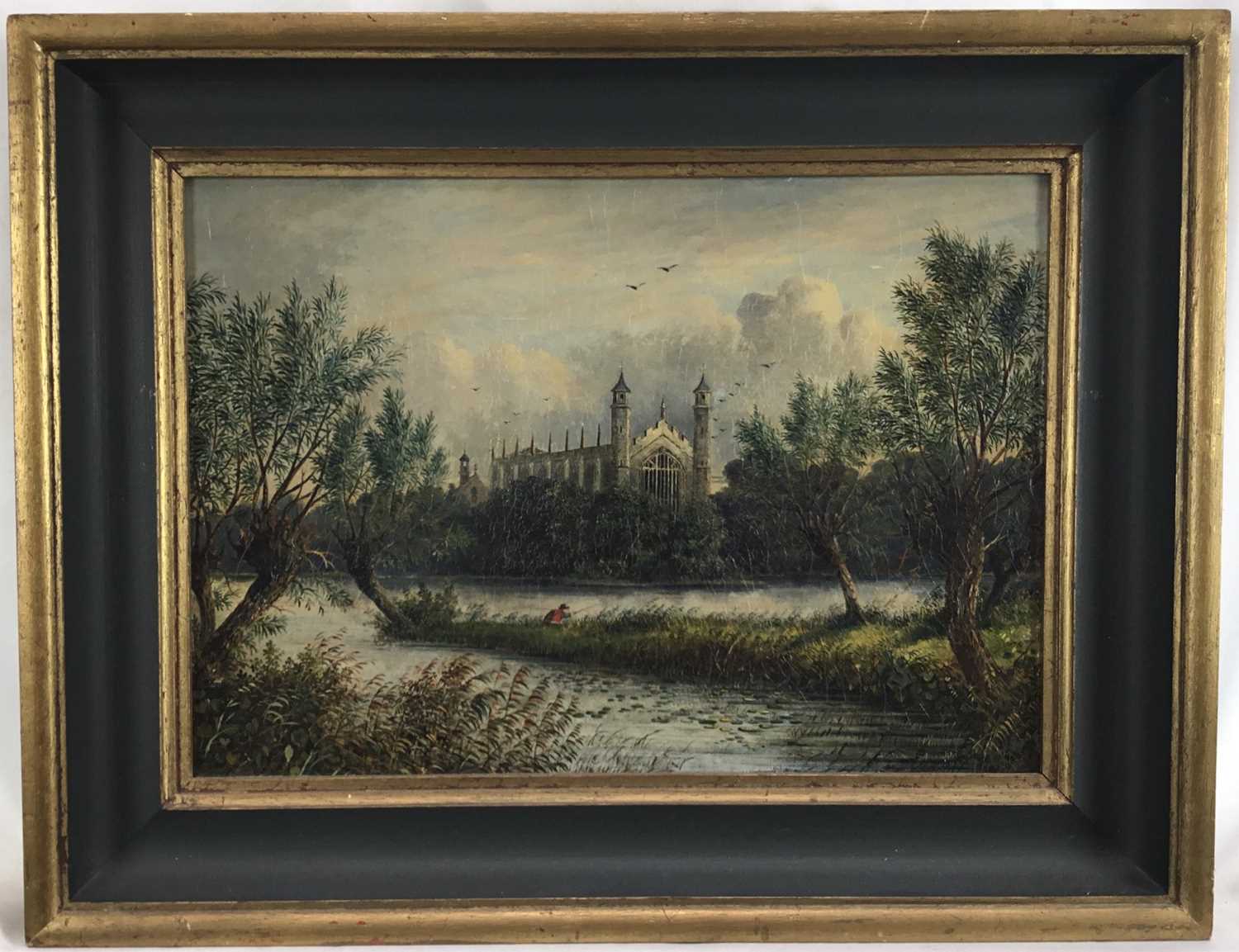 19th century English School, oil on canvas - view of Eton from the river