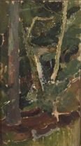 Edwin Smith (1912-1971) oil on board - Waterfall in a wood