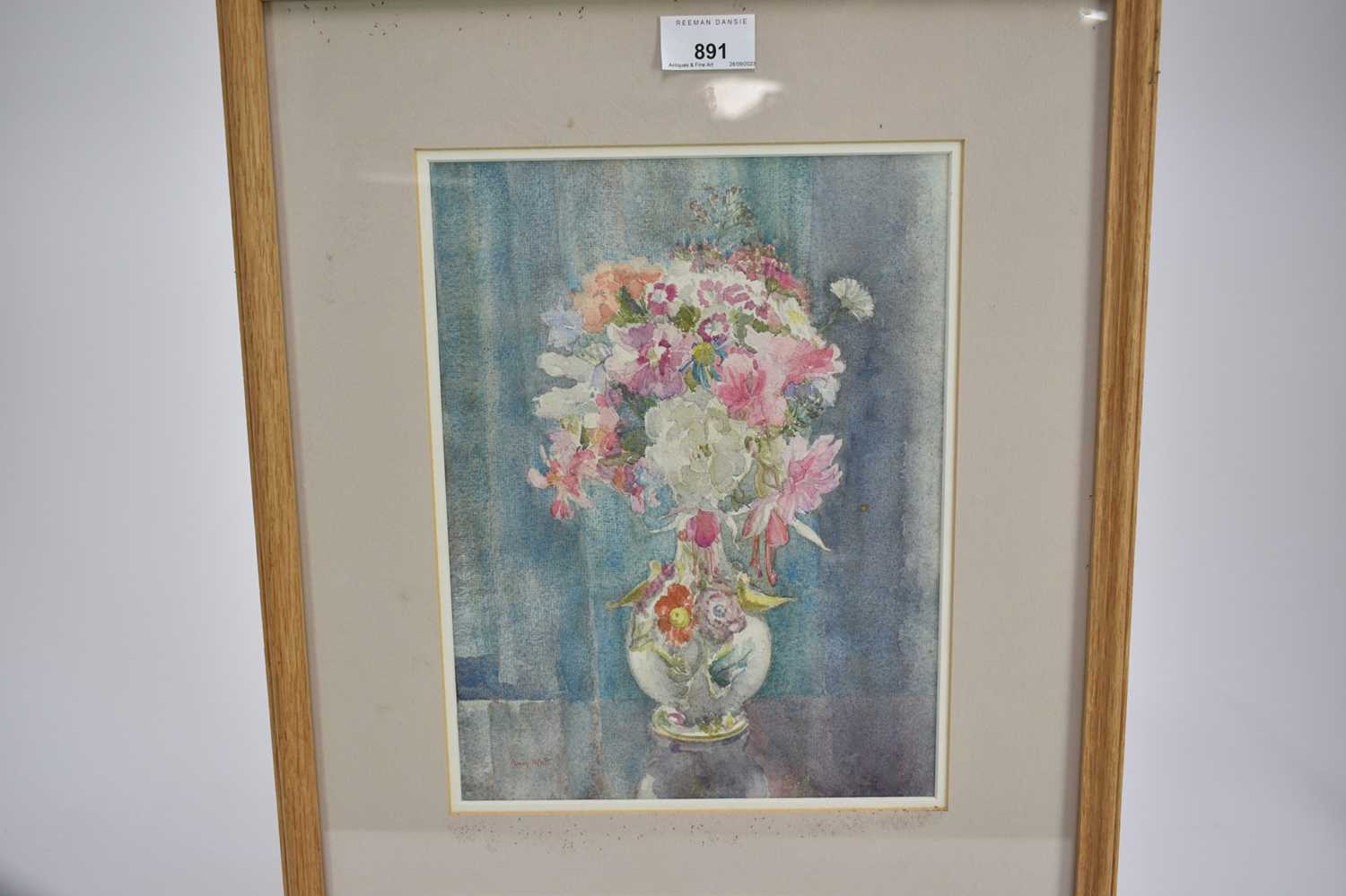 Amy Watt (1900-1956) watercolour, Flowers in a white vase, signed, 28 x 22cm, glazed frame - Image 2 of 6