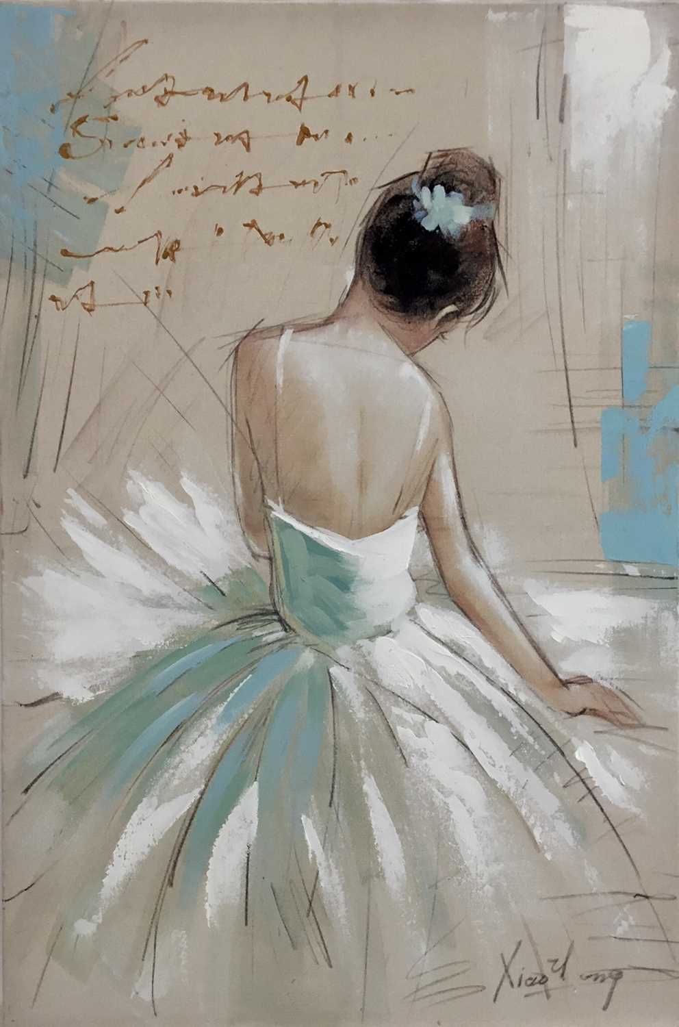 Xiad Yong, oil on canvas of a ballerina, signed and inscribed, unframed. 60 x 40cm