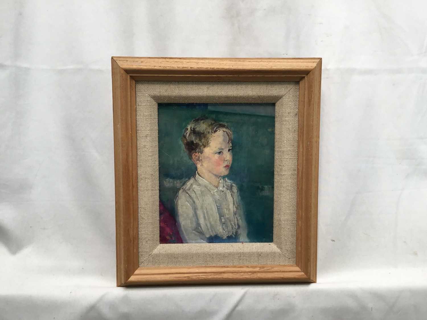 Amy Millar Watt (1900-1956) oil on canvas, study of a young child, 17cm x 14cm, framed - Image 2 of 3