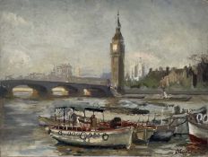 Mary Millar Watt (1924-2023) oil on board - London scene, signed, 30 x 40cm, unframed