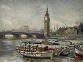 Mary Millar Watt (1924-2023) oil on board - London scene, signed, 30 x 40cm, unframed