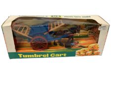 Britains Trumbel Cart No.9567 (x2), Timber Trailer No.9559 & Animal Transporter No.9588, all in wind