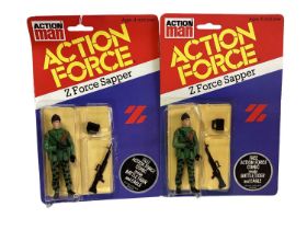 Palitoy Action Man Action Force Z Force Sapper (x2) & Infantryman (x3), on card with blister pack (5