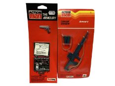 Palitoy Action Man Armoury Pistol Set & Snipers Set, on card vacuum packed, plus loose Sten Guns & o