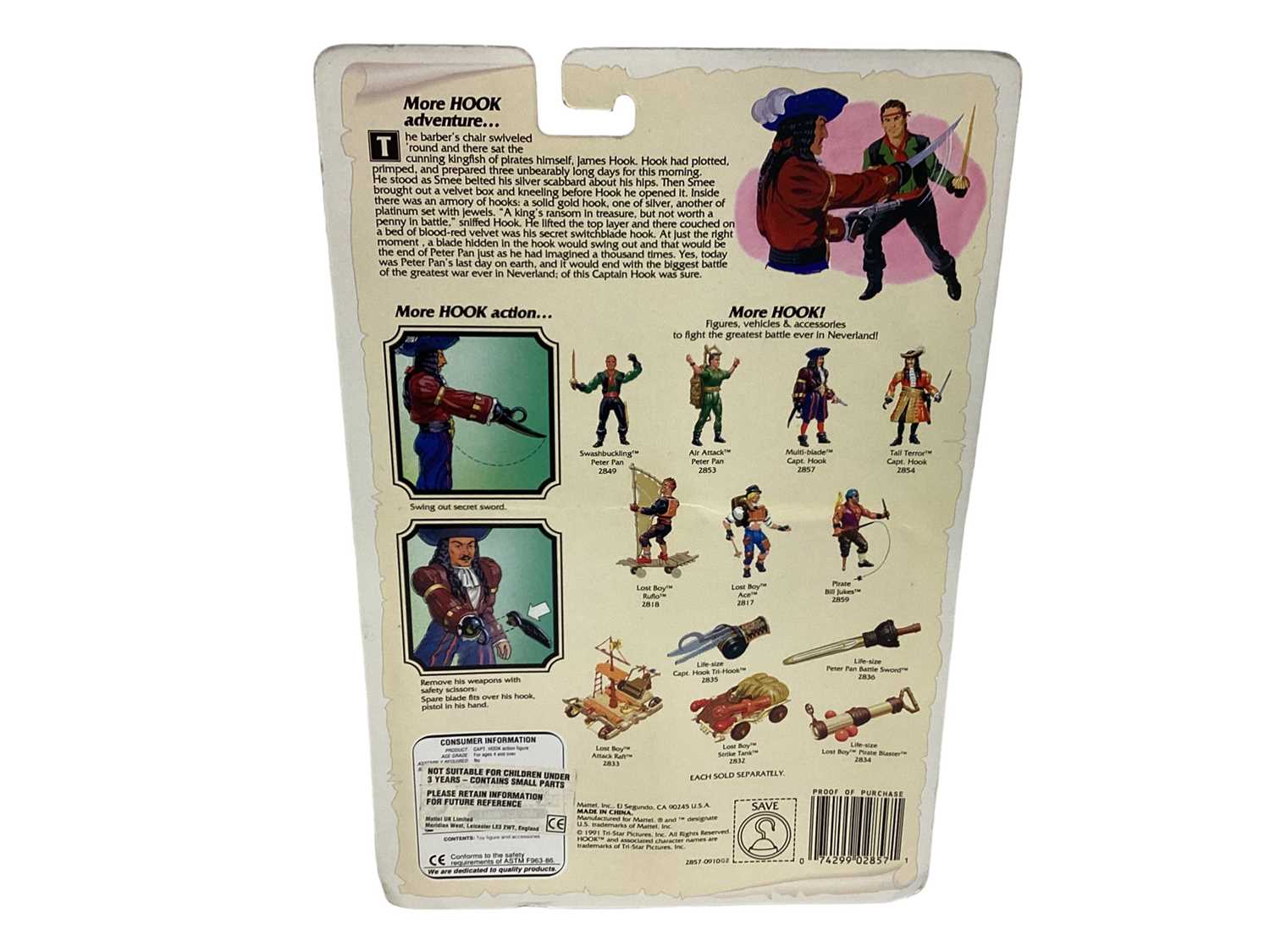 Mattel (c1991) Hook Multi-Blade 5" action figure Captain Hook, on card with bubblepack No.2857 (1) - Image 3 of 3