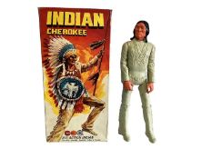 Marx Toys Johnny West Indian Cherokee 11" action figure with accessories sealed, boxed (wear to corn