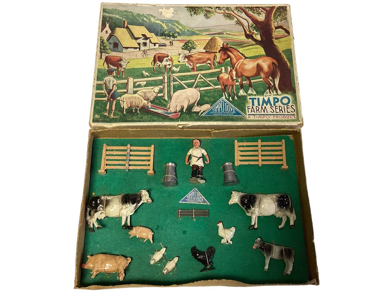 Timpo Vintage Farm series Box Set including Farm Hand, Cattle, Pigs, Poultry, Milk Churns & Fence Hu