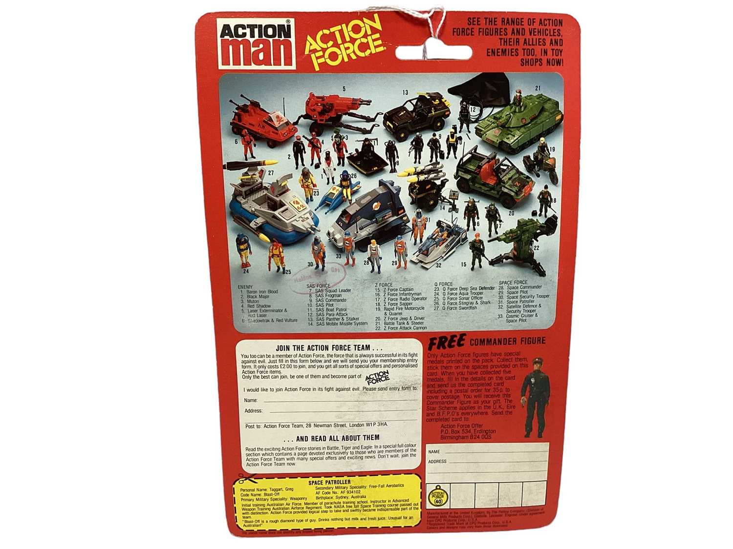 Palitoy Action Man Action Force Space Patroller (Space Security Trooper Weapon), on card with bliste - Image 3 of 3