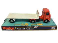 Dinky diecast A.E.C. with Flat Trailer, on card plinth with bubblepack (Cracked & discoloured) No.91