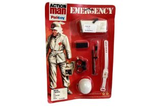 Palitoy Action Man Emergency Medics & High Rescue Outfits, on card with bubblepack No.34520, 34521 &