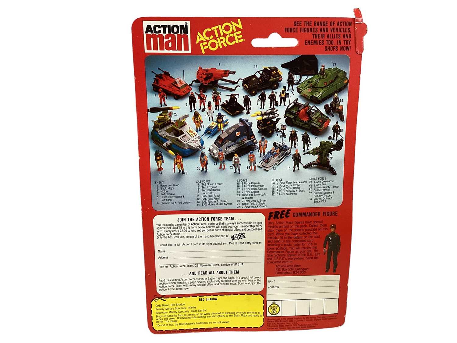 Palitoy Action Man Action Force Red Shadow (Single Cell Bubble Version), on card with blister pack ( - Image 2 of 2