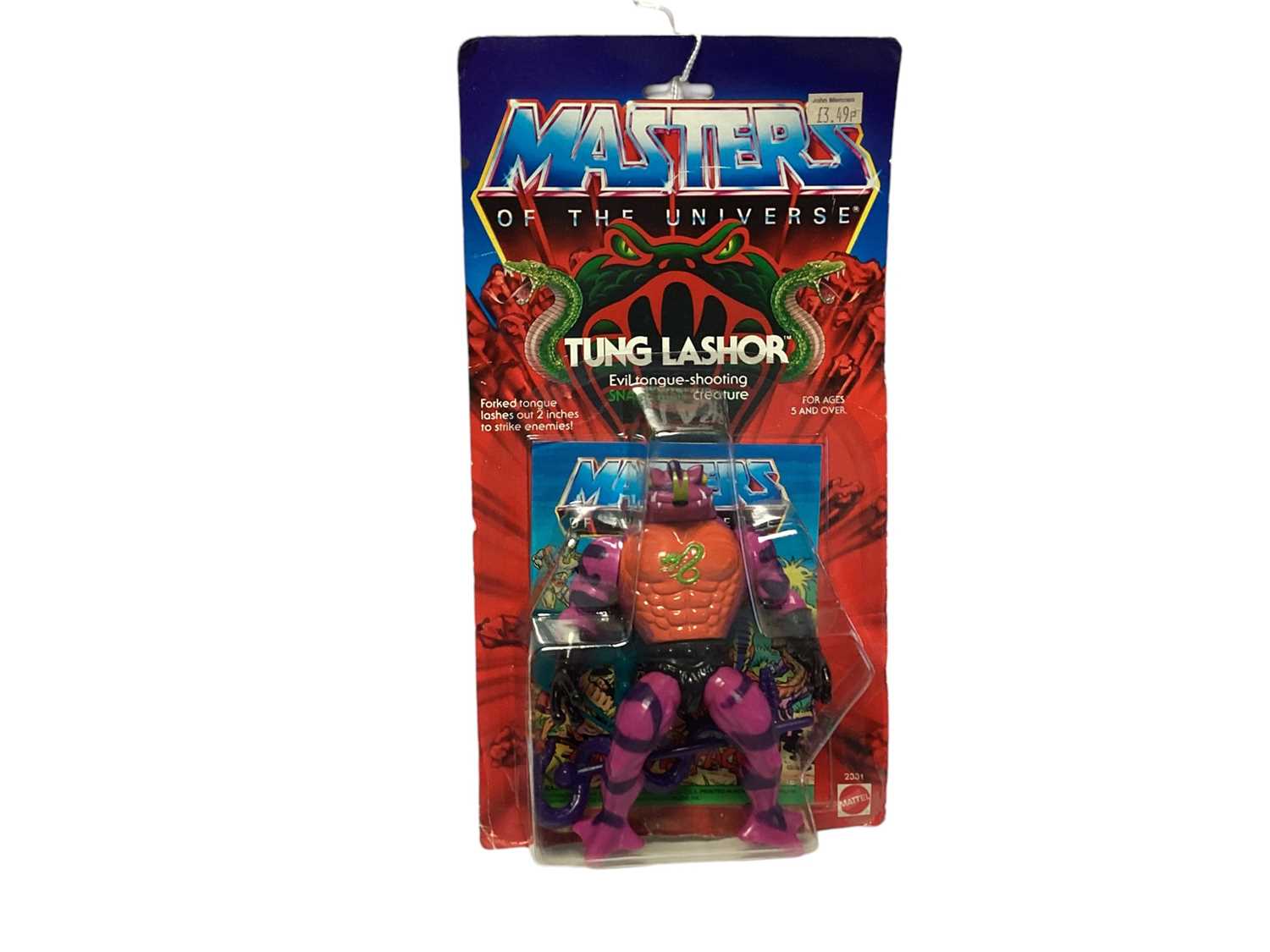Mattel (c1985) Masters of the Universe Tung Lashor 5" action figure, on card (splitting to bottom ed