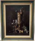 Peter F. Fuller, oil on canvas - Still life of a wine ewer and glasses, fruit and walnuts, signed, 4