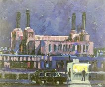 M. Warren, contemporary, oil on canvas - Battersea Power Station, initialled, unframed