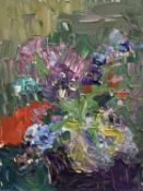 Annelise Firth (b.1961) oil on board - Still Life, signed verso, 40cm x 30cm, unframed