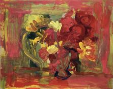 Annelise Firth (b.1961) oil on canvas - Abstract of flowers, signed verso, unframed