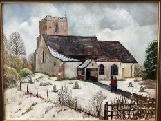 Peter Beeson, contemporary, oil on canvas - Shelley Church, Suffolk, signed, framed
