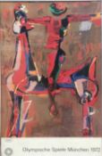 1972 Munich Olympics poster designed by Marino Marini, 100cm x 63cm, framed.