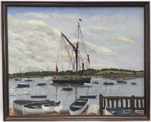 Contemporary oil on board study of Mistley, signed Tucker, 40cm x 50cm, framed