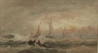 Mid 19th century watercolour - boats in squally seas