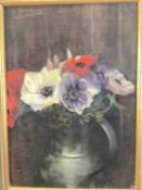 French School 20th cemtury, oil on board, flowers in vase, signed and dated indescinctly top left