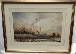 S.Trinder, watercolour, river view with church in back ground in glazed gilt frame