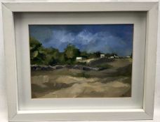 Ania Hobson (b.1990), oil on board - Summer Landscape, signed, an early work, 15cm x 19.5cm, in glaz